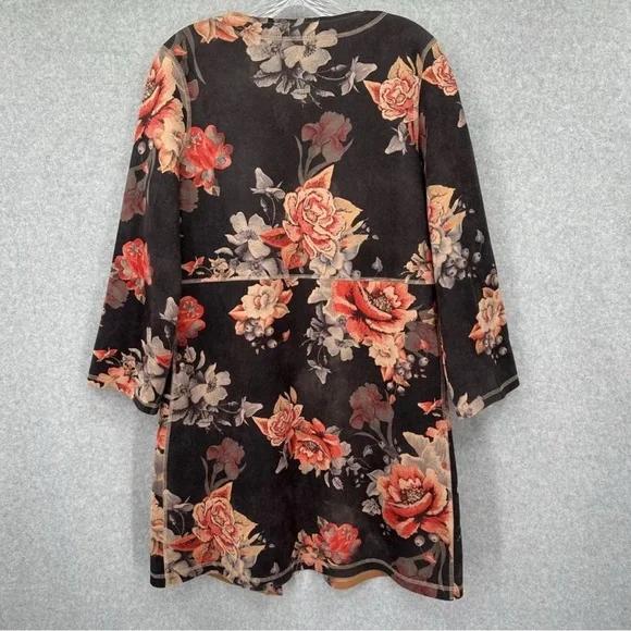 MONARC | Anthropology Faux Suede Floral Open Front Cardigan Size XS - Picture 2 of 9